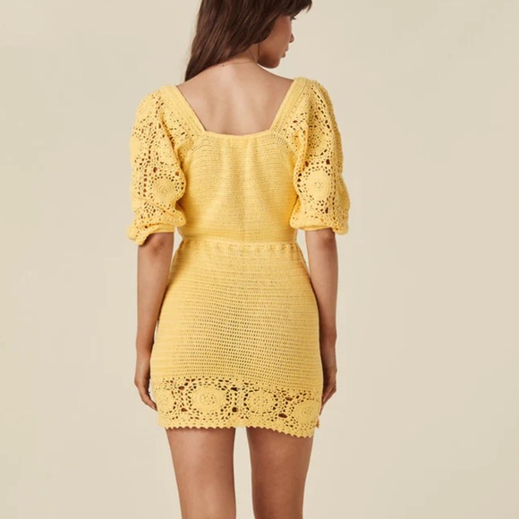 Spell x Free People Let The Sunshine In Sm Yellow Crochet Handmade Knit Mini - Picture 6 of 11